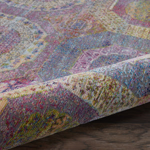 Homeroots 6' Blue Red And Orange Geometric Distressed Non Skid Round Rug  Polypropylene,Polyester 551033