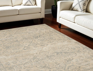 Homeroots 7' X 10' Versatile Beige And Gray Geometric Distressed Area Rug - Durable, Stain Resistant Comfort  Polypropylene 551035