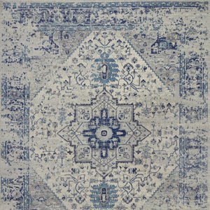 Homeroots 7' Distressed Floral Medallion Area Rug In Ivory & Light Blue – Durable, Stain-resistant, Stylish Decor  Polypropylene 551039