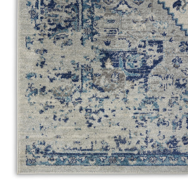 HomeRoots 7' Ivory and Light Blue Floral Medallion Distressed Area Rug - Durable, Elegant, and Versatile Design 551039