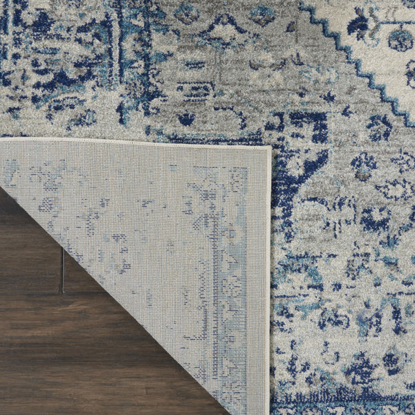 Homeroots 7' Distressed Floral Medallion Area Rug In Ivory & Light Blue – Durable, Stain-resistant, Stylish Decor  Polypropylene 551039