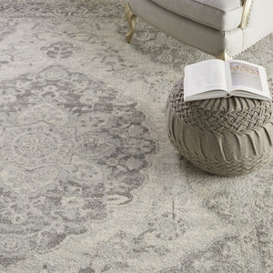 HomeRoots 7' Ivory and Gray Floral Medallion Distressed Area Rug - Stylish, Durable, and Easy to Maintain! 551040