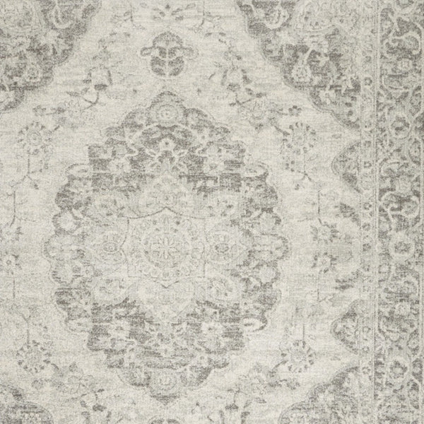 Homeroots 7' Ivory And Gray Floral Medallion Area Rug - Durable, Stain Resistant, Ideal For Pets And Kids  Polypropylene 551040