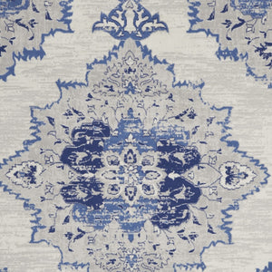 Homeroots 7' Distressed Floral Medallion Area Rug In Ivory And Blue - Stain Resistant, Non-skid Design For Style 8' X 10' Polyester 551043