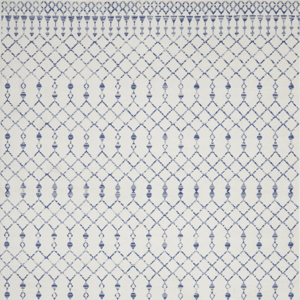 Homeroots 8' X 10' Ivory And Blue Geometric Distressed Non Skid Area Rug  Polypropylene 551051