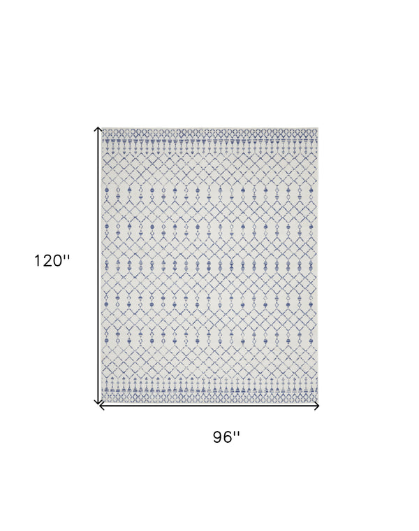 Homeroots 8' X 10' Ivory And Blue Geometric Distressed Non Skid Area Rug  Polypropylene 551051