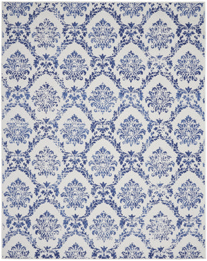 Homeroots 8' X 10' Ivory And Navy Blue Damask Distressed Non Skid Area Rug  Polypropylene 551052
