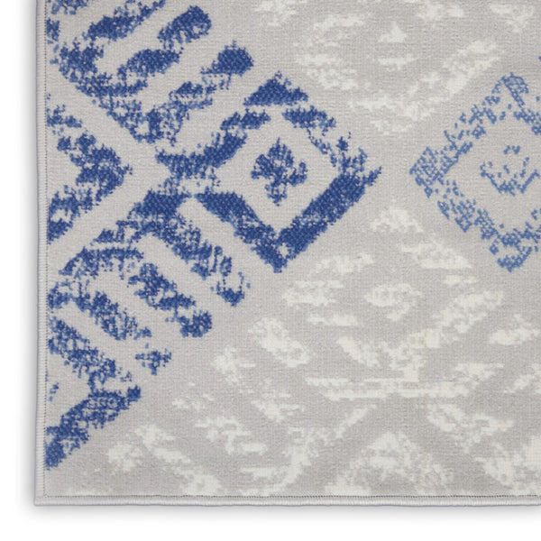 HomeRoots 7' Beige Blue and Gray Geometric Distressed Area Rug - Stylish, Stain-Resistant, Durable Design 8' X 10' 551053
