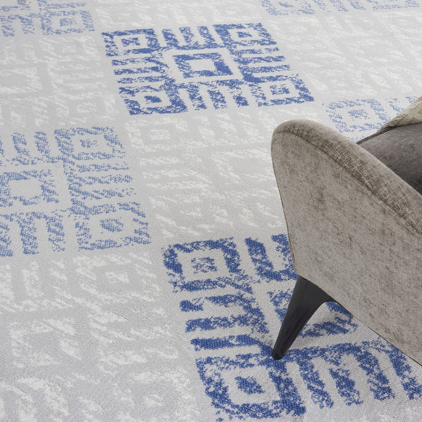HomeRoots 7' Beige Blue and Gray Geometric Distressed Area Rug - Stylish, Stain-Resistant, Durable Design 8' X 10' 551053