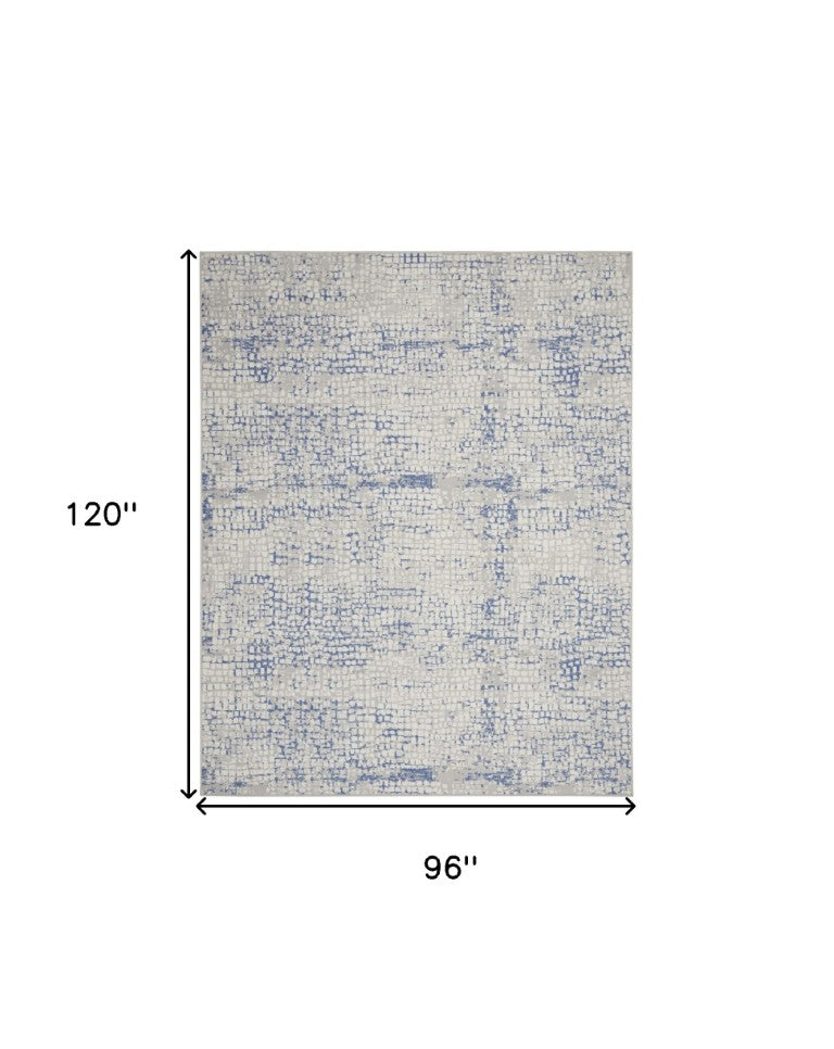 8x10 Ivory Blue Abstract Area Rug Power Loomed Polypropylene Living Room Accent