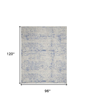 8x10 Ivory Blue Abstract Area Rug Power Loomed Polypropylene Living Room Accent