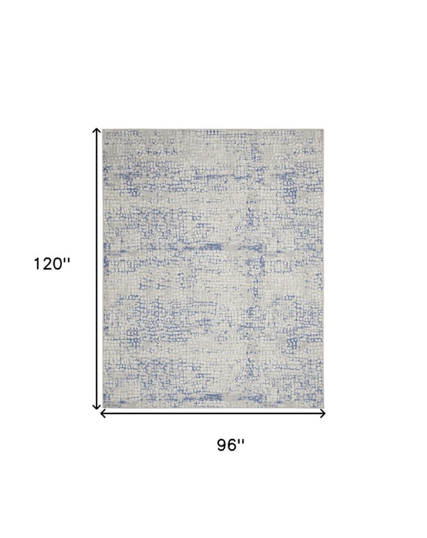 8x10 Ivory Blue Abstract Area Rug Power Loomed Polypropylene Living Room Accent