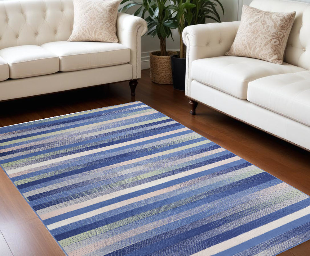 Homeroots 8' X 10' Ivory Tan And Blue Abstract Distressed Non Skid Area Rug  Polypropylene 551060