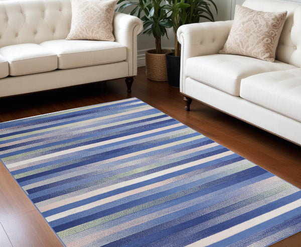 Homeroots 8' X 10' Ivory Tan And Blue Abstract Distressed Non Skid Area Rug  Polypropylene 551060