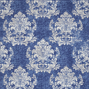 Homeroots 8' X 10' Navy Blue And Ivory Damask Distressed Non Skid Area Rug  Polypropylene 551061