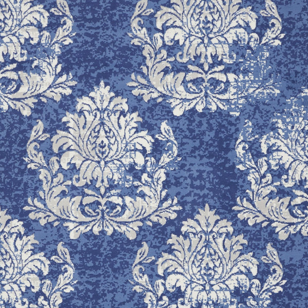 Homeroots 8' X 10' Navy Blue And Ivory Damask Distressed Non Skid Area Rug  Polypropylene 551061