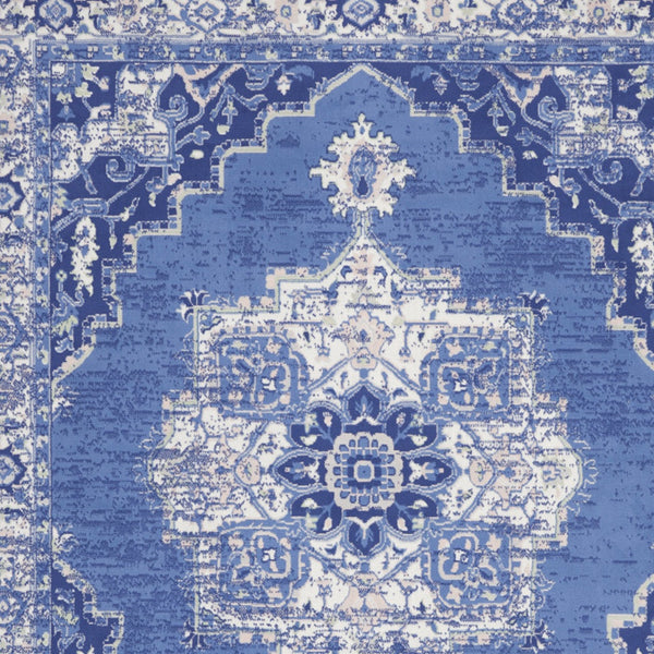 Homeroots 8' X 10' Ivory Navy Blue And Beige Floral Medallion Distressed Non Skid Area Rug  Polypropylene 551063