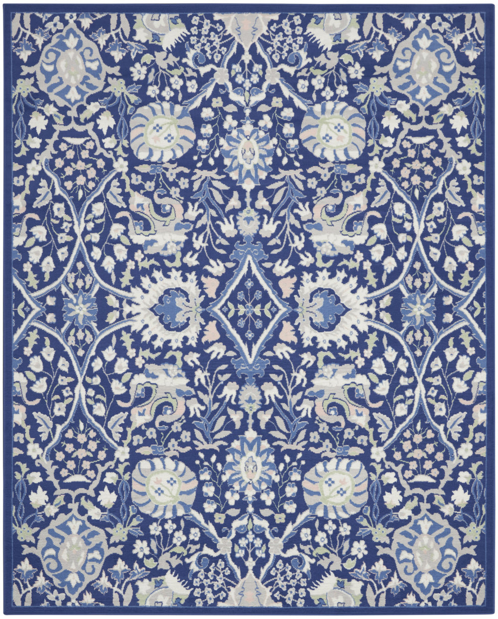 Homeroots 8' X 10' Navy Blue Ivory And Beige Floral Distressed Non Skid Area Rug  Polypropylene 551064
