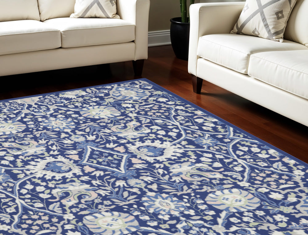 Homeroots 8' X 10' Navy Blue Ivory And Beige Floral Distressed Non Skid Area Rug  Polypropylene 551064