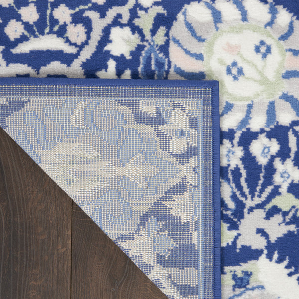 Homeroots 8' X 10' Navy Blue Ivory And Beige Floral Distressed Non Skid Area Rug  Polypropylene 551064