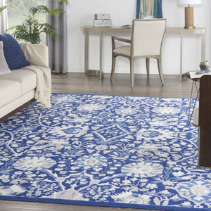 HomeRoots 7' Navy Blue Floral Distressed Area Rug – Elegant Vintage Design, Durable, Non-Skid, Easy Care 8' X 10' 551064
