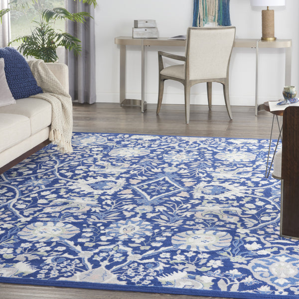 Homeroots 8' X 10' Navy Blue Ivory And Beige Floral Distressed Non Skid Area Rug  Polypropylene 551064
