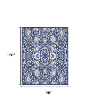 Homeroots 8' X 10' Navy Blue Ivory And Beige Floral Distressed Non Skid Area Rug  Polypropylene 551064