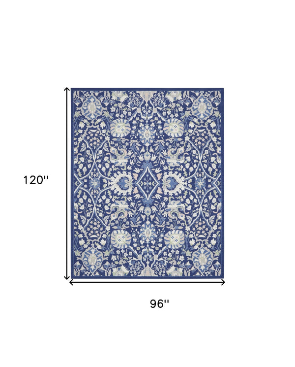 Homeroots 8' X 10' Navy Blue Ivory And Beige Floral Distressed Non Skid Area Rug  Polypropylene 551064