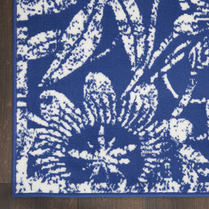 Homeroots 8' X 10' Ivory And Navy Blue Floral Distressed Non Skid Area Rug  Polypropylene 551065