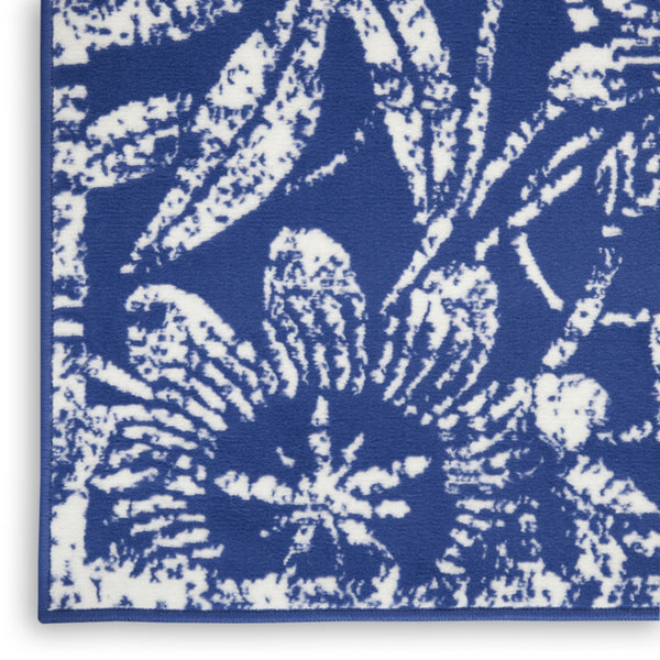 HomeRoots 7' Elegant Ivory and Navy Blue Floral Distressed Area Rug - Non-Skid, Stain-Resistant Comfort 8' X 10' 551065