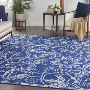 Homeroots 8' X 10' Ivory And Navy Blue Floral Distressed Non Skid Area Rug  Polypropylene 551065