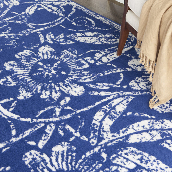 Homeroots 8' X 10' Ivory And Navy Blue Floral Distressed Non Skid Area Rug  Polypropylene 551065