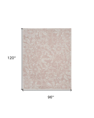 Homeroots 8' X 10' Pink And Ivory Floral Distressed Non Skid Area Rug  Polypropylene 551067