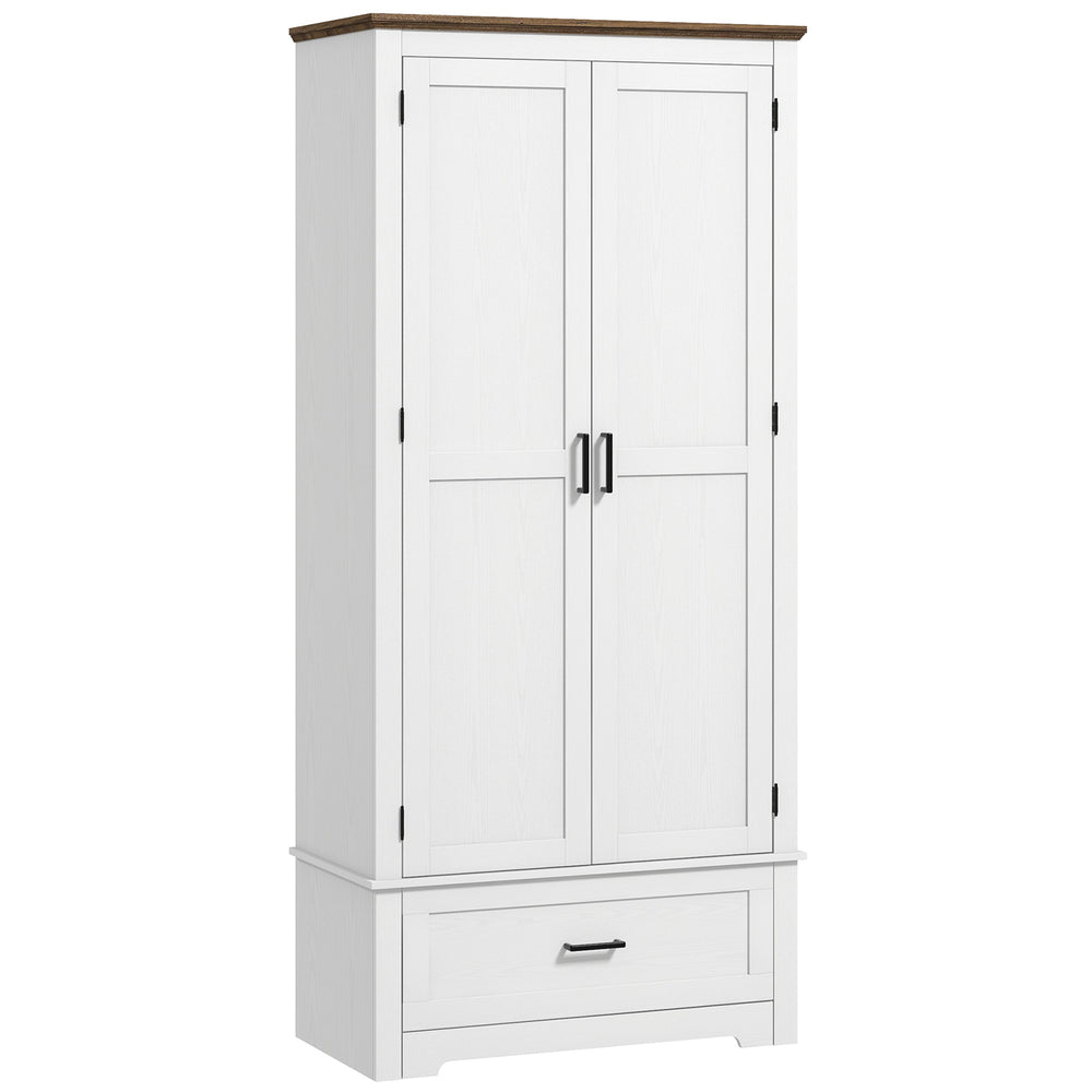 English Elm HOMCOM 67" Freestanding Kitchen Pantry Cabinet with 4 Doors, 6-Tier Adjustable Shelves, Rustic Charm Cream White W2225P249924