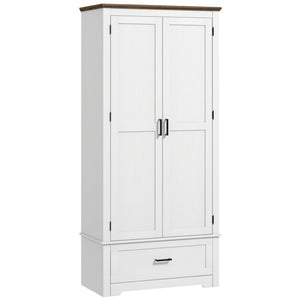 English Elm HOMCOM 67" Freestanding Kitchen Pantry Cabinet with 4 Doors, 6-Tier Adjustable Shelves, Rustic Charm Cream White W2225P249924