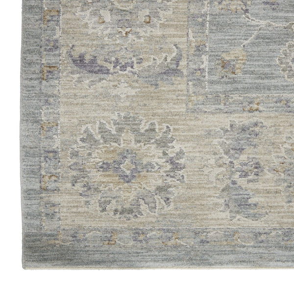 HomeRoots 5' Elegant Beige and Blue Floral Power Loom Area Rug for Sophisticated Living Room Decor 8' X 10' 551075