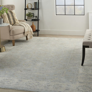 HomeRoots 5' Elegant Beige and Blue Floral Power Loom Area Rug for Sophisticated Living Room Decor 8' X 10' 551075