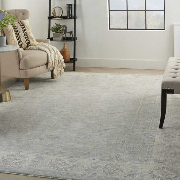 HomeRoots 5' Elegant Beige and Blue Floral Power Loom Area Rug for Sophisticated Living Room Decor 8' X 10' 551075