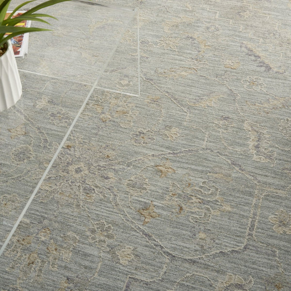 HomeRoots 5' Elegant Beige and Blue Floral Power Loom Area Rug for Sophisticated Living Room Decor 8' X 10' 551075
