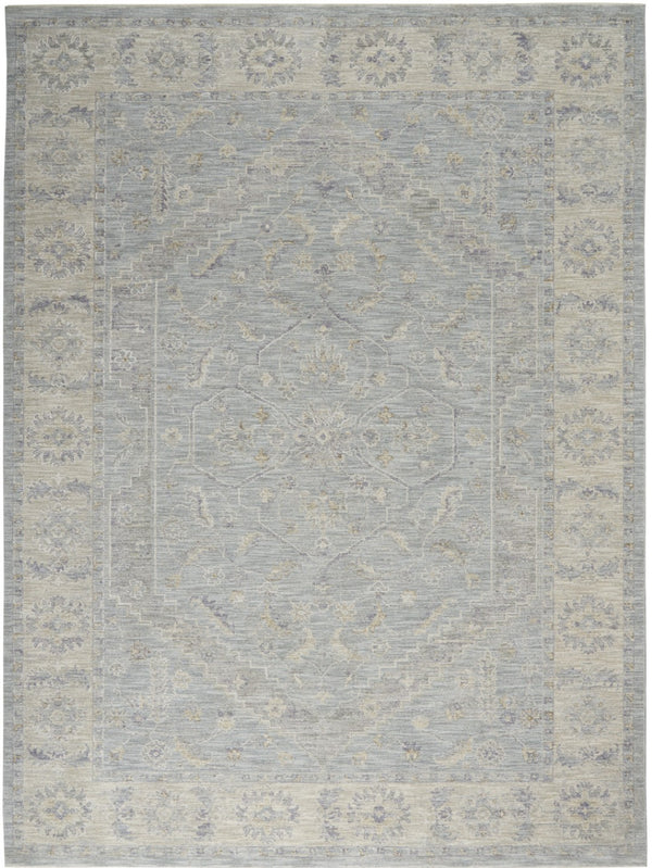 HomeRoots 5' Elegant Beige and Blue Floral Power Loom Area Rug for Sophisticated Living Room Decor 8' X 10' 551075