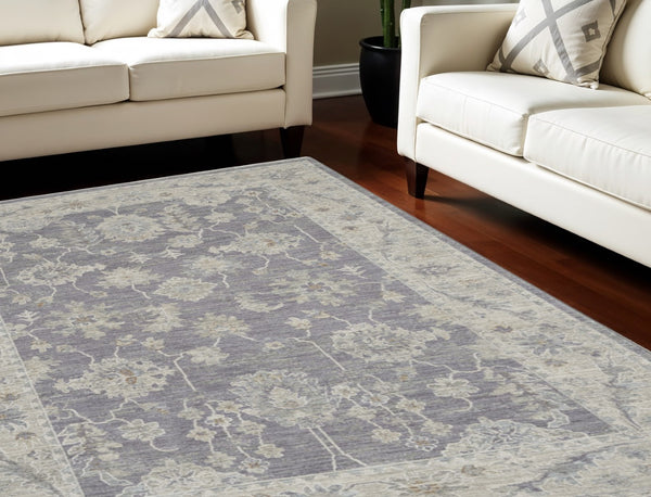 HomeRoots 8' Gray and Ivory Floral Area Rug – Elegant Power Loomed Design for Living Rooms and Bedrooms 8' X 10' 551077