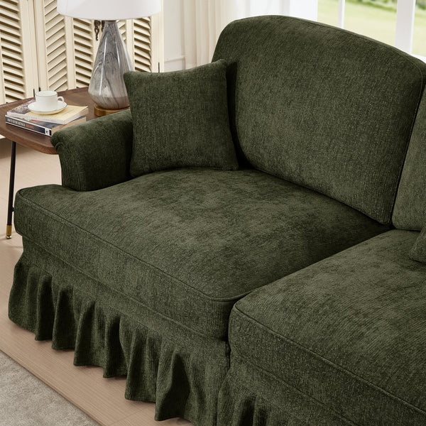 English Elm Classic Chenille Sleeper Sofa With Removable Ruffles, 3 Ottomans & Flared Arms For Stylish Comfort W3041S00270