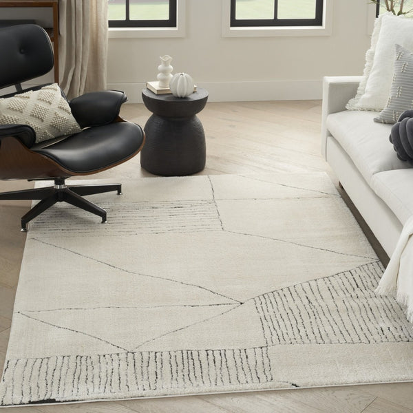 HomeRoots 5' Modern Ivory and Black Geometric Area Rug - Stylish, Durable Design for High-Traffic Spaces 8' X 10' 551080