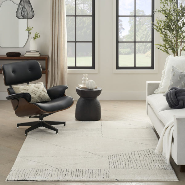 HomeRoots 5' Modern Ivory and Black Geometric Area Rug - Stylish, Durable Design for High-Traffic Spaces 8' X 10' 551080