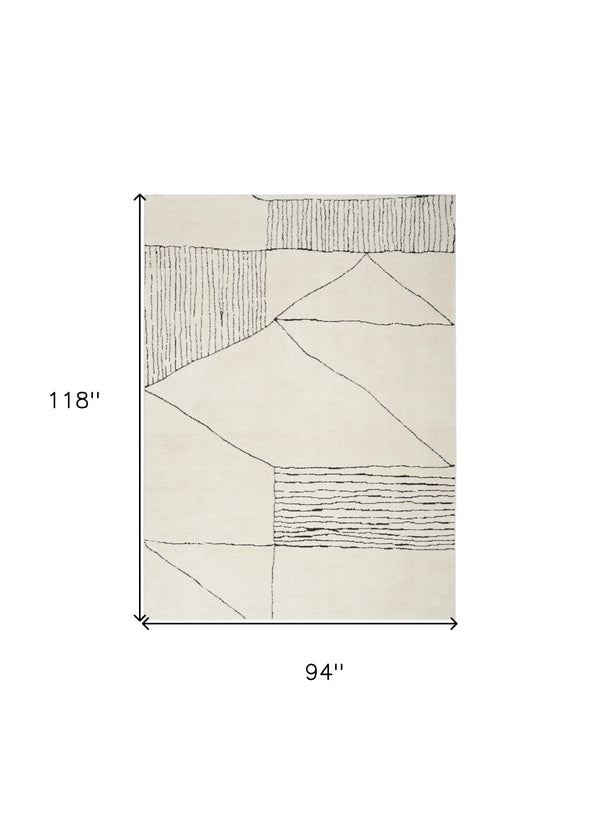 Homeroots 8' X 10' Ivory And Black Geometric Area Rug  Polyester 551080