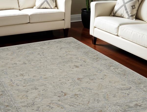 Homeroots 8' X 10' Gray And Blue Floral Power Loom Area Rug  Polypropylene,Polyester 551083