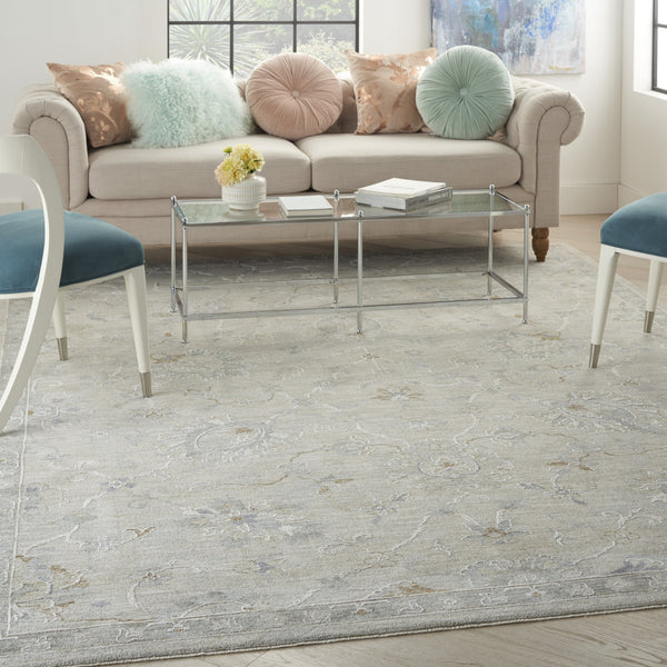 Homeroots 8' X 10' Gray And Blue Floral Power Loom Area Rug  Polypropylene,Polyester 551083
