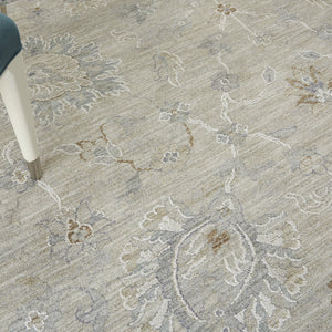 Homeroots 8' X 10' Gray And Blue Floral Power Loom Area Rug  Polypropylene,Polyester 551083