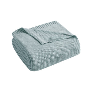 JLA Home INK+IVY - Blanket INK+IVY Bree Knit Throw — Ultra-Soft 100% Acrylic Cozy Knit Texture, Machine Washable Comfort Light Blue II51-1310