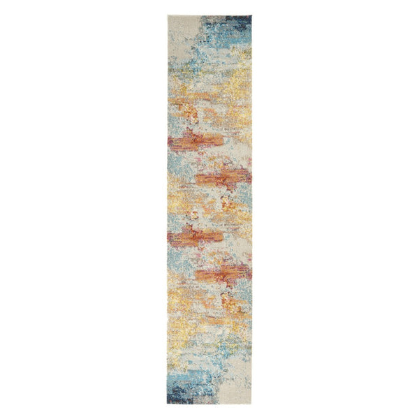 HomeRoots 14' Colorful Abstract Blue & Orange Non-Skid Runner Rug – Durable, Easy Care, Stylish for Homes! 551100